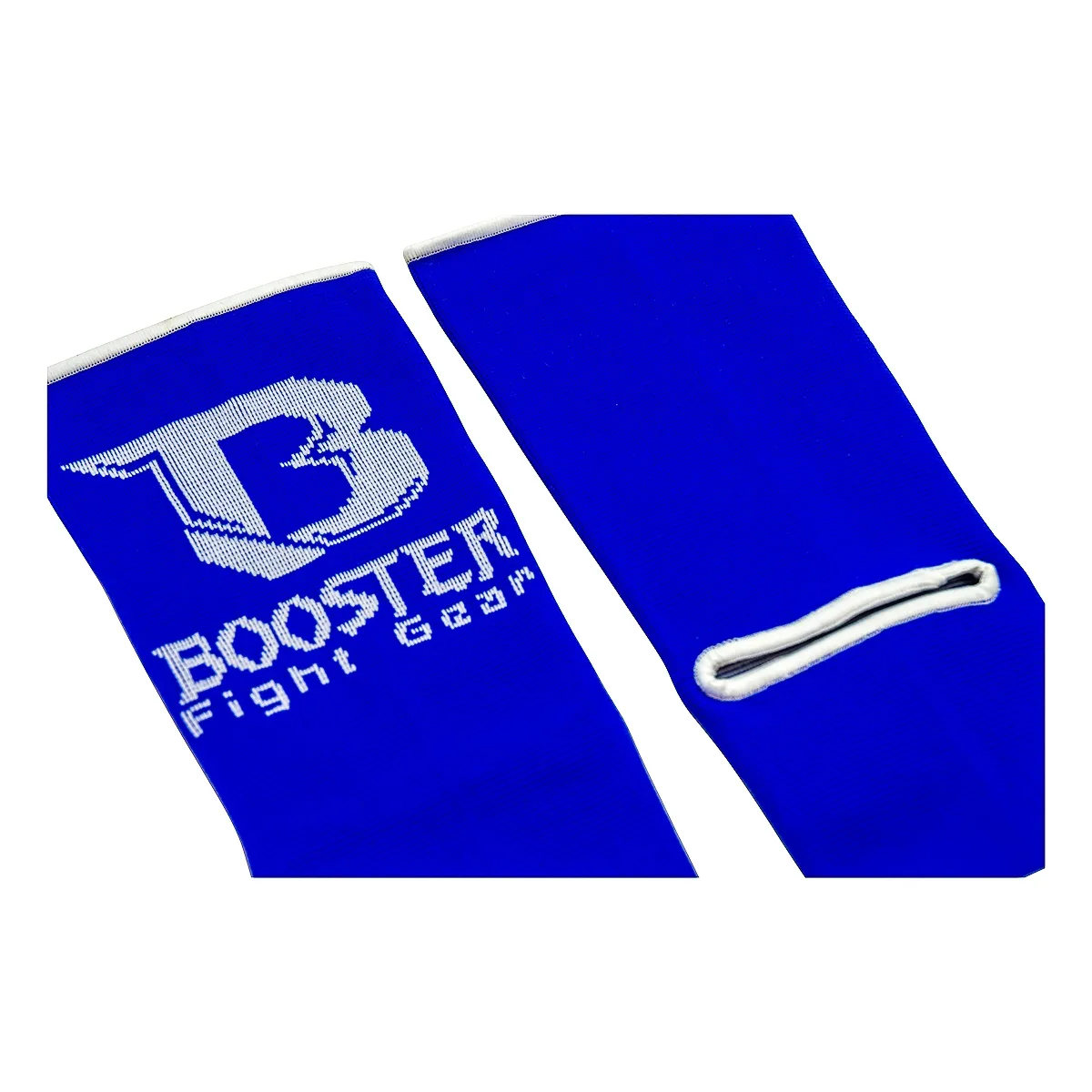 Снимка на син протектор за глезен Booster AG PRO BLUE, показваща еластичната материя и логото на марката.