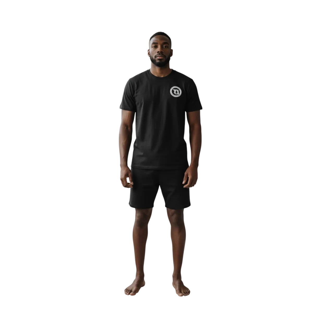 Детайлна снимка на черна тениска Booster B Athletic Tee 5, акцентираща върху логото на гърба и текстурата на памучната материя.