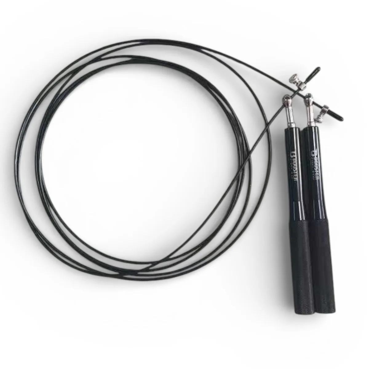 Booster BFG Conquest Pro Speed Rope в черен цвят, показано в цял ръст, готово за употреба