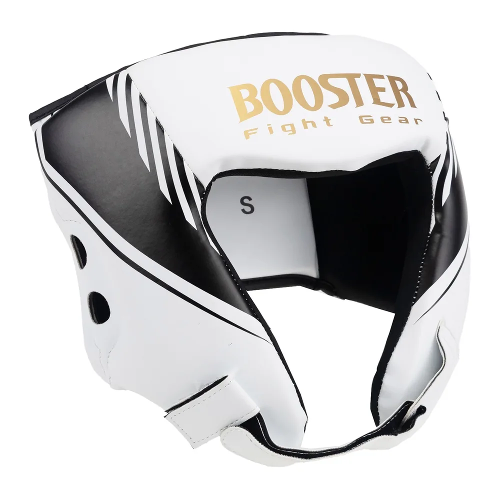 Бял протектор за глава Booster BFG/HG AM BANGKOK 2, страничен изглед, показващ велкро закопчаването