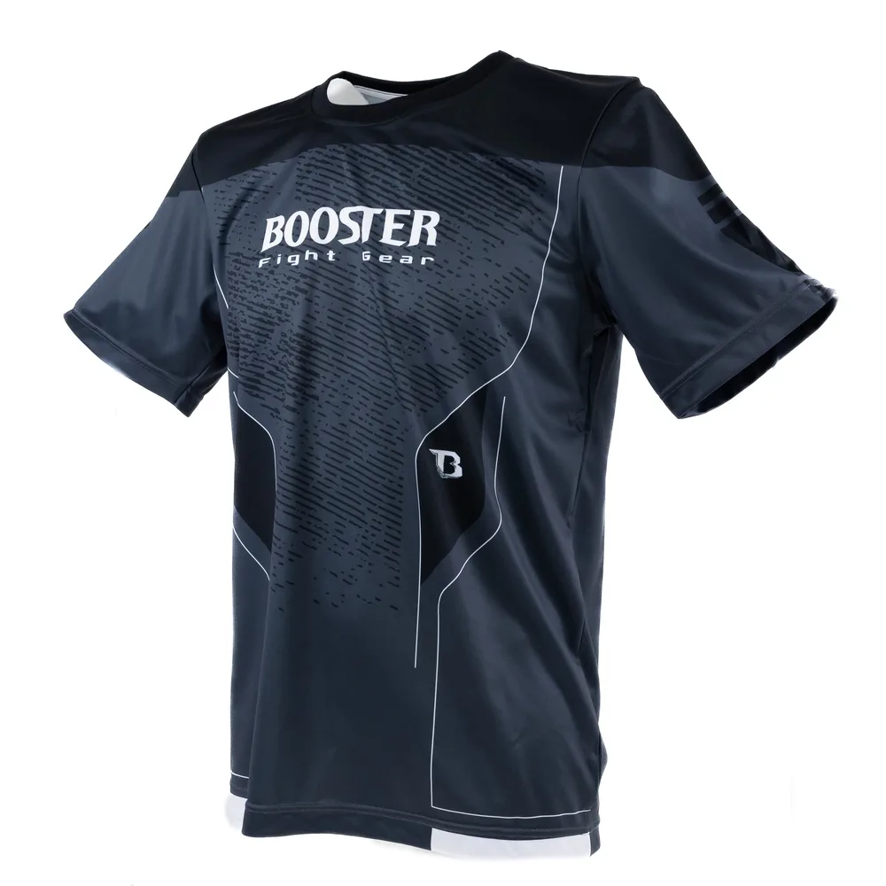 Задна част на черна тениска Booster BFG IGNITE TEE 2, показваща цялостния дизайн и кройка.