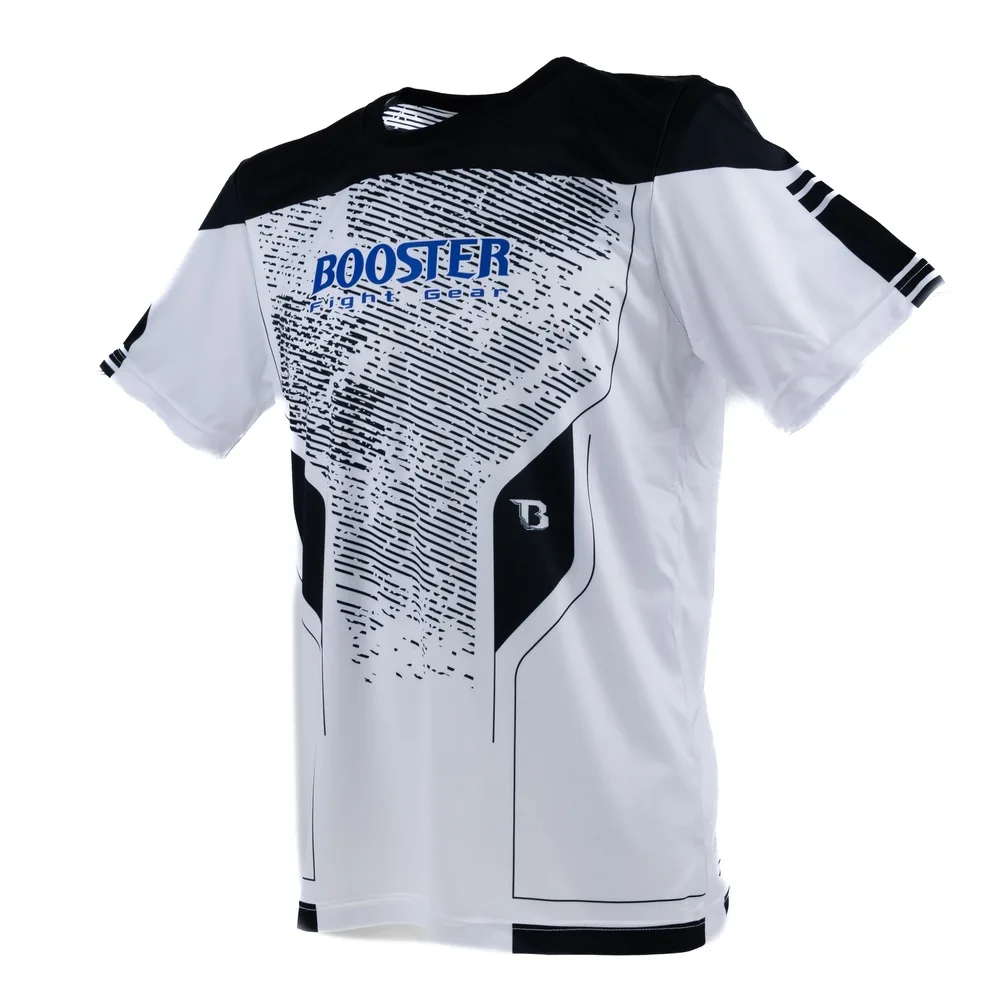Изглед от гърба на бялата тениска Booster BFG IGNITE TEE 3, подчертаващ дизайна и кройката.
