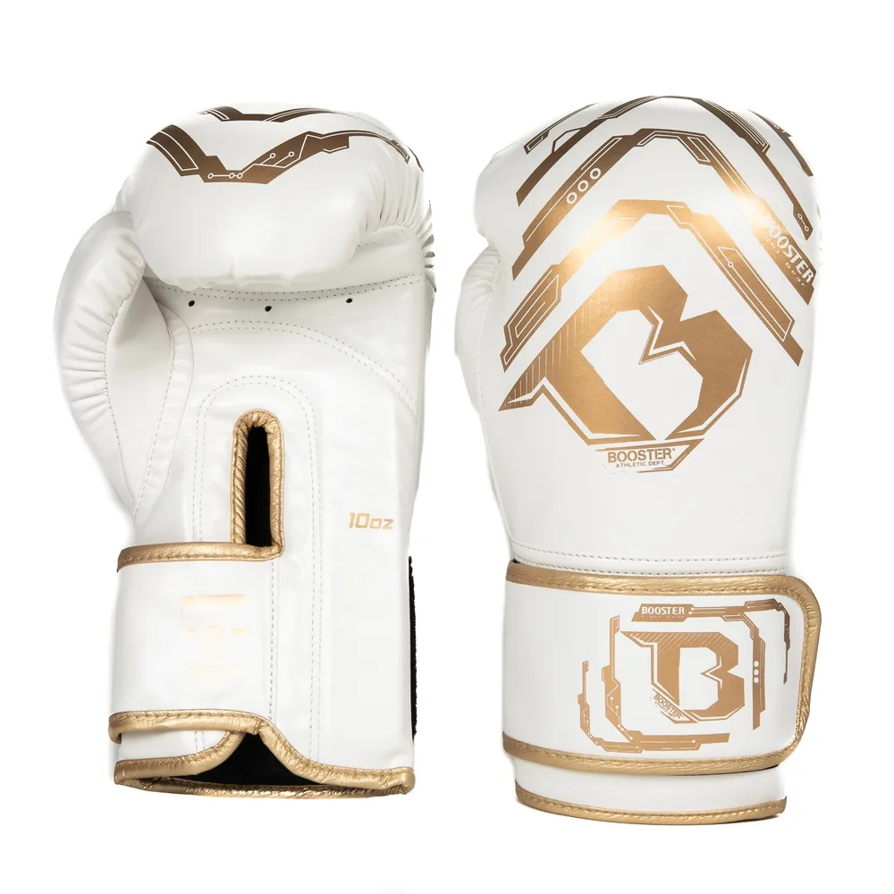 Детски боксови ръкавици Booster BG Youth Elite V2, бял цвят, на бял фон.