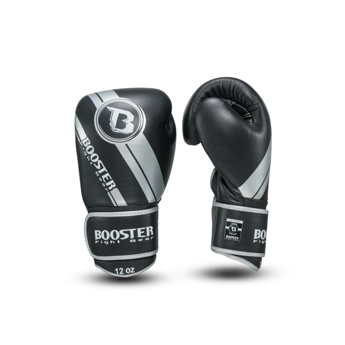 Страничен изглед на боксови ръкавици Booster BGL 1 V3 SILVER FOIL, показващ велкро закопчаването