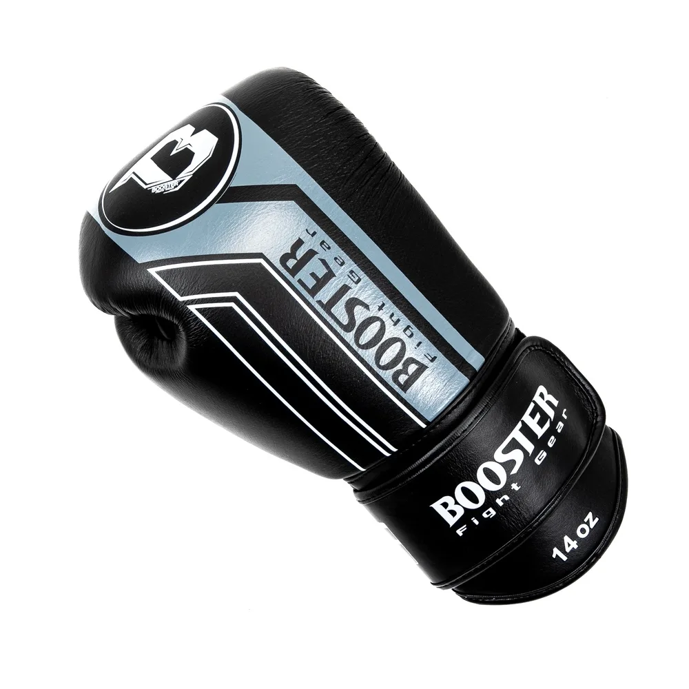 Боксови ръкавици Booster BGL V9 BLACK/GREY, изглед отстрани с велкро закопчаване