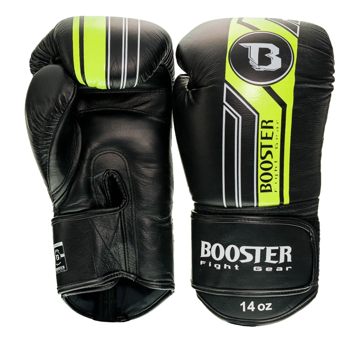 Booster BGL V9 боксови ръкавици, показващи страничен изглед с велкро закопчаването и детайли от дизайна.