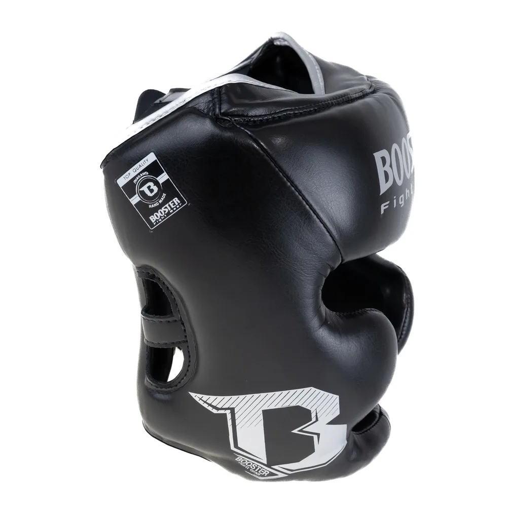 Страничен изглед на протектор Booster BHG 2 BLACK/SILVER, подчертаващ ергономичния дизайн и пълното покритие
