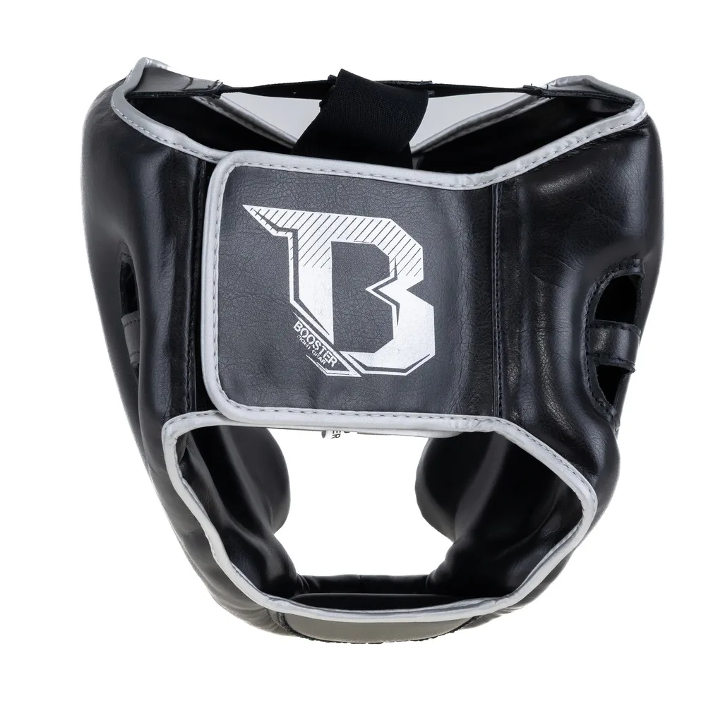 Заден изглед на протектор за глава Booster BHG 2 BLACK/SILVER, демонстриращ велкро закопчаването и подплатата за тила