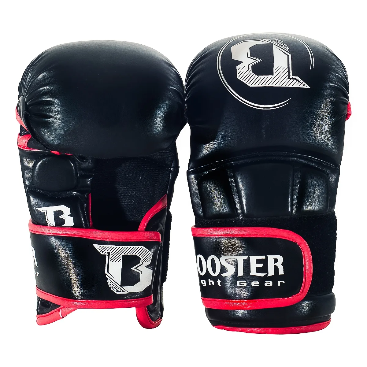 Ръкавици за ММА спаринг Booster PRO в черен цвят, изглед отстрани, демонстриращ закопчаването на китката