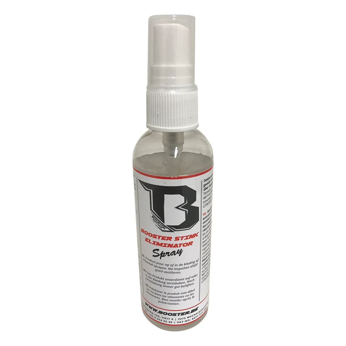 Booster Booster Spray – спрей против миризма за спортна екипировка, на бял фон
