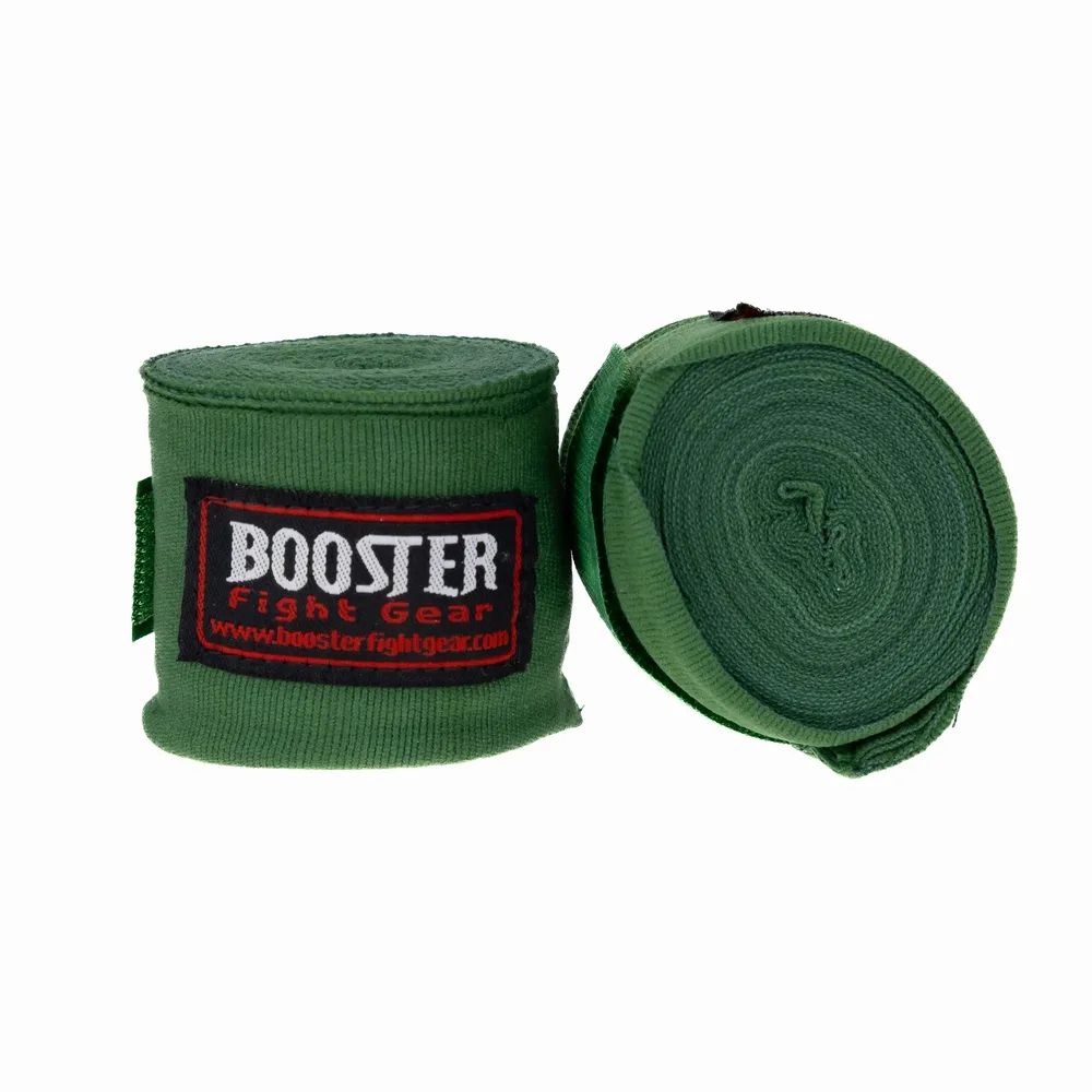 Разгънати бинтове Booster BPC DARK GREEN, демонстриращи дължината и велкро закопчаването