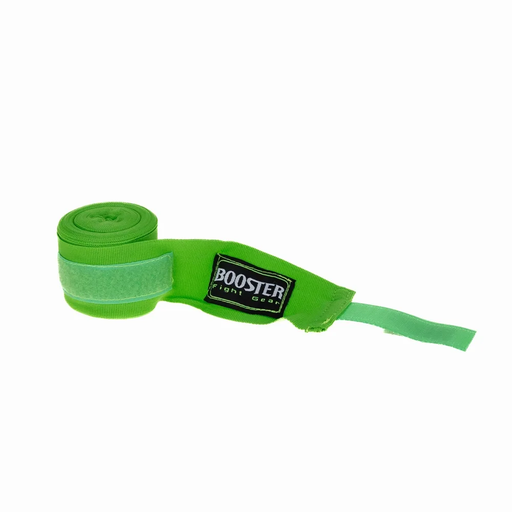 Близо до бинтове Booster BPC FLUO GREEN, акцентиращ върху текстурата на материала и качеството на шева, с част от логото.