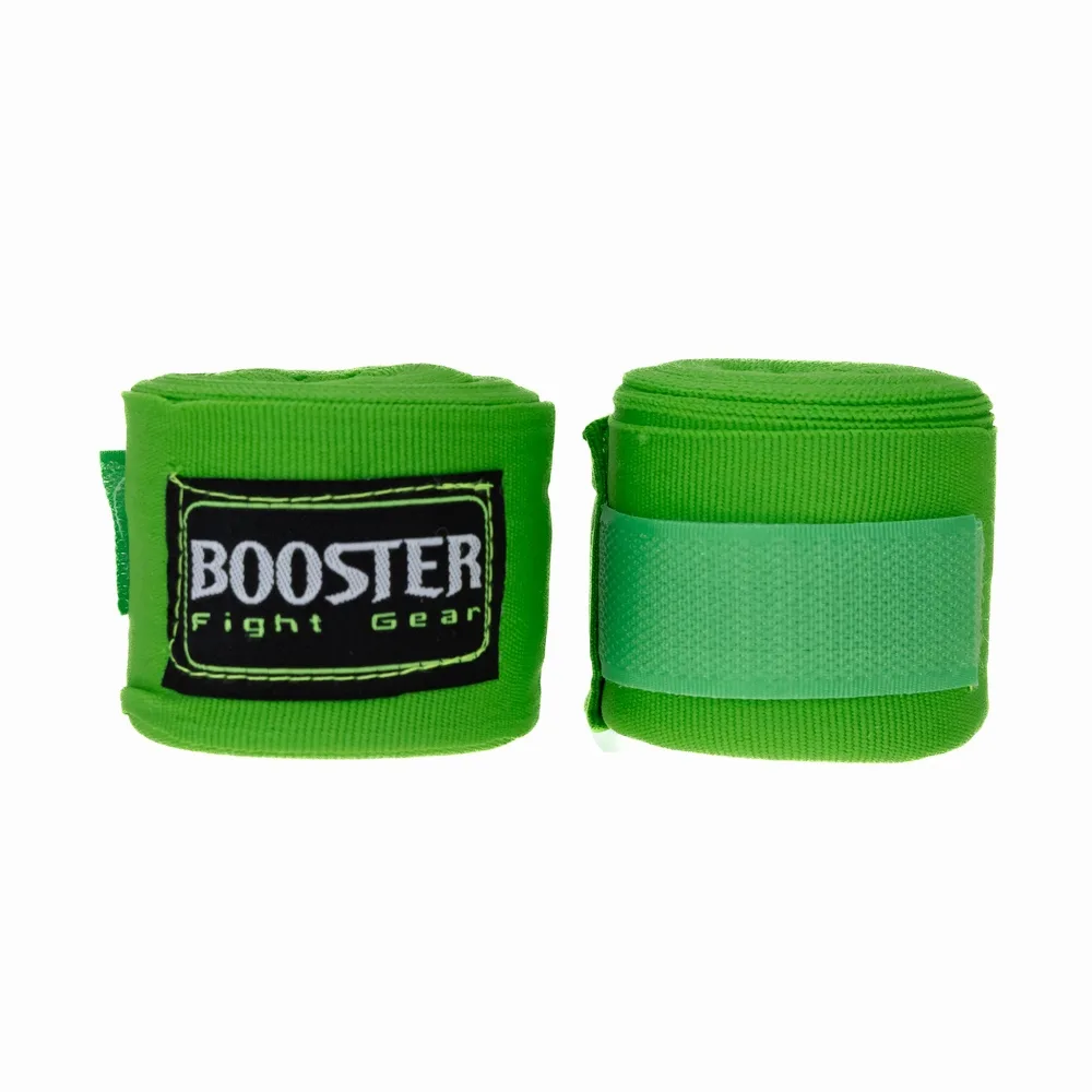 Бинтове Booster BPC FLUO GREEN, разгънати, показващи яркозеления цвят и логото на марката.