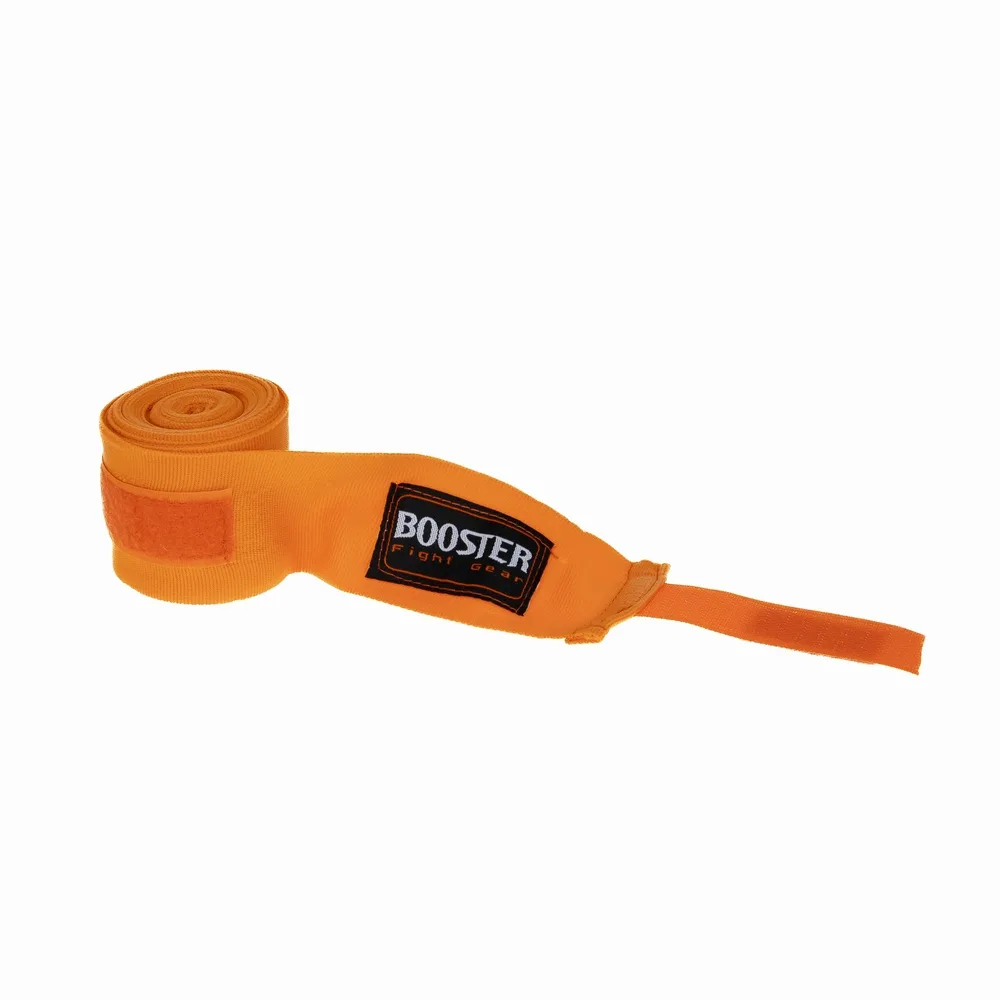 Разгънат бинт Booster BPC FLUO ORANGE, демонстриращ дължината и велкро закопчаването.