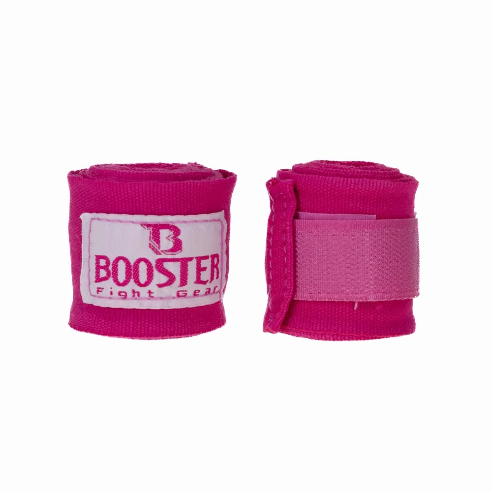 Младежки бинтове Booster BPC PINK YOUTH в розов цвят, разгънати на бял фон, показващи логото на Booster.