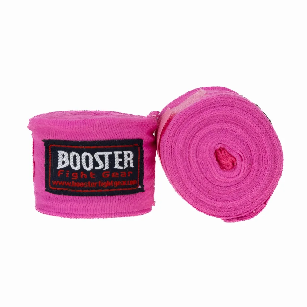 Близък план на розовите бинтове Booster BPC PINK, фокусиран върху качествената материя и велкро закопчаването.