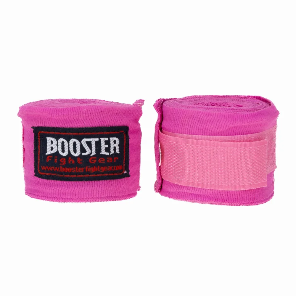 Розови бинтове Booster BPC PINK, сгънати и подготвени за увиване, показващи логото на марката.