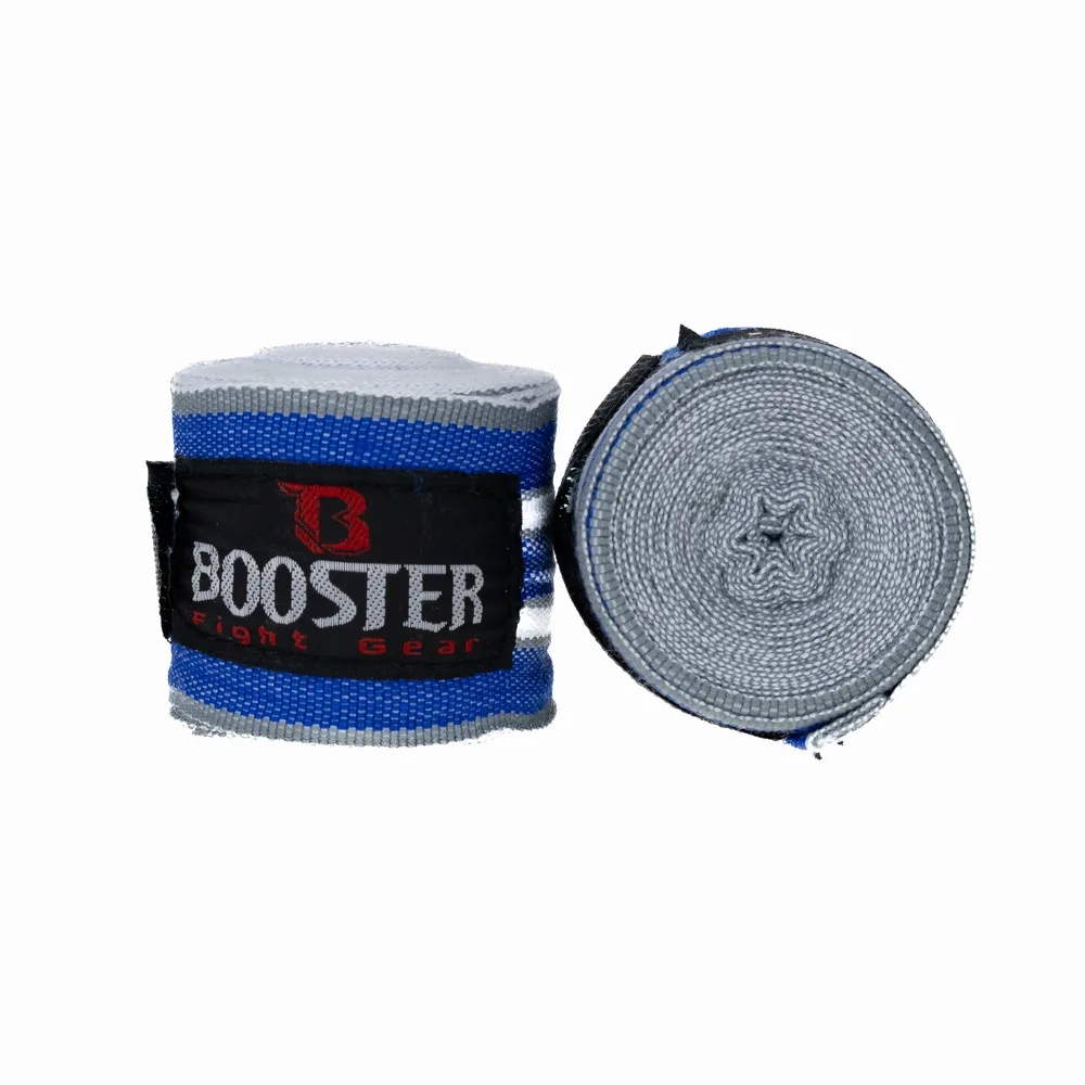Син бинт Booster BPC RETRO 2, разпънат, с ясно видими велкро закопчаване и тъкан етикет на марката.