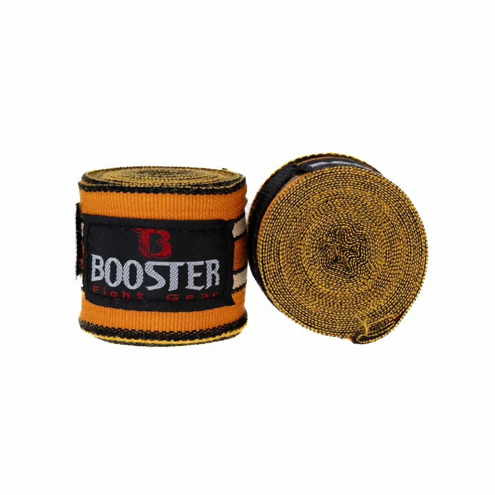 Навити жълти бинтове Booster BPC RETRO 7, показващи компактната им форма и наситения цвят.