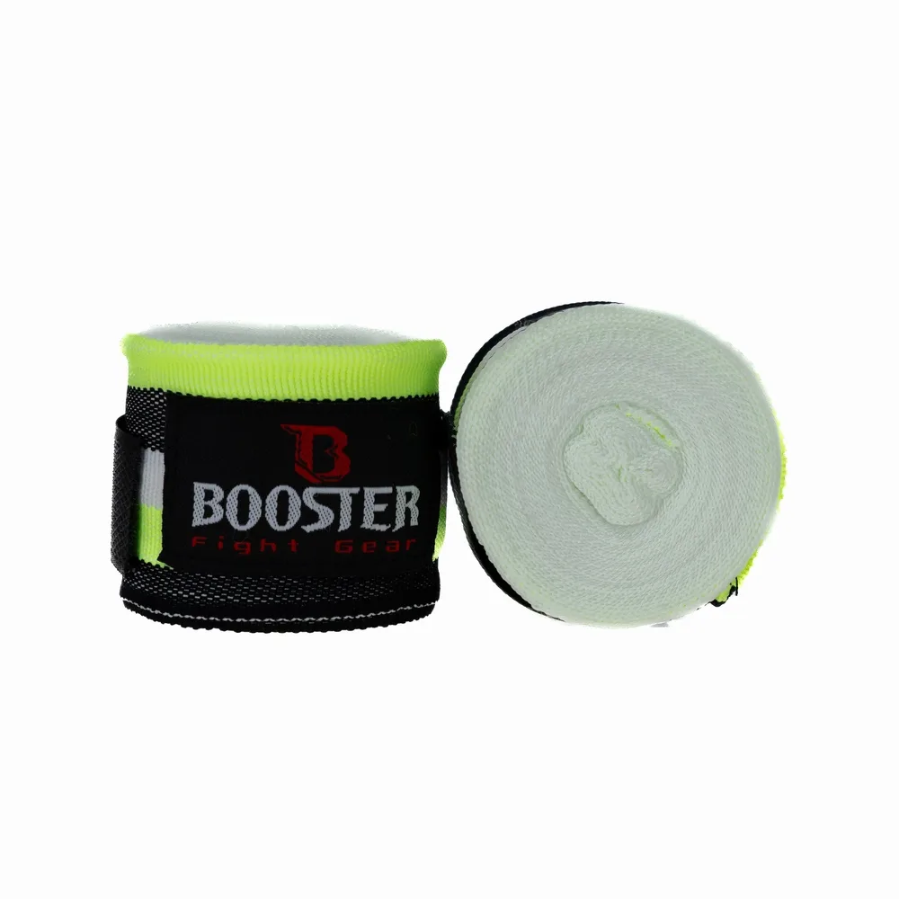 Разгънат черен бинт Booster BPC RETRO 8 с ясно видимо лого на Booster Fight Gear и велкро закопчаване.
