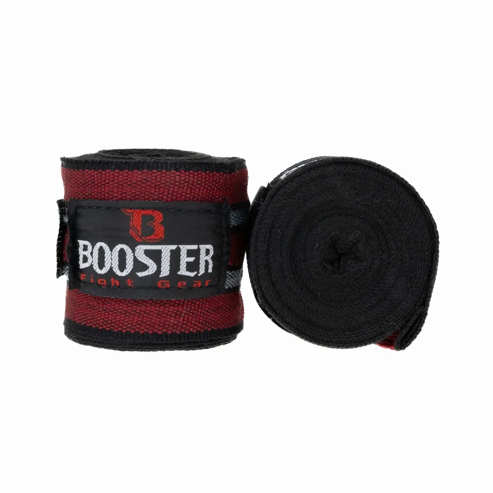 Бинтове Booster Fight Gear BPC RETRO в черен цвят, сгънати на руло, с ясно видимо лого на Booster.