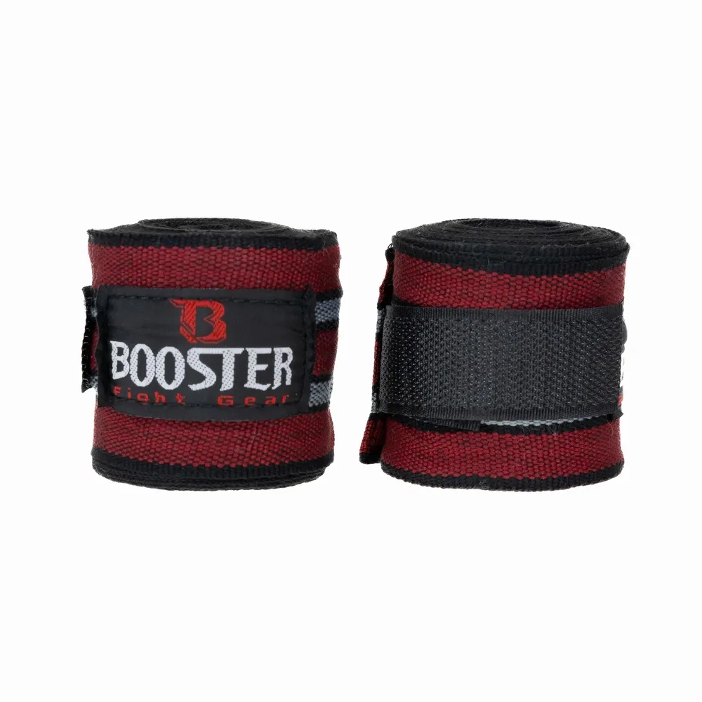 Бинтове Booster Fight Gear BPC RETRO в черен цвят, разгънати, показващи дължината и логото на марката.