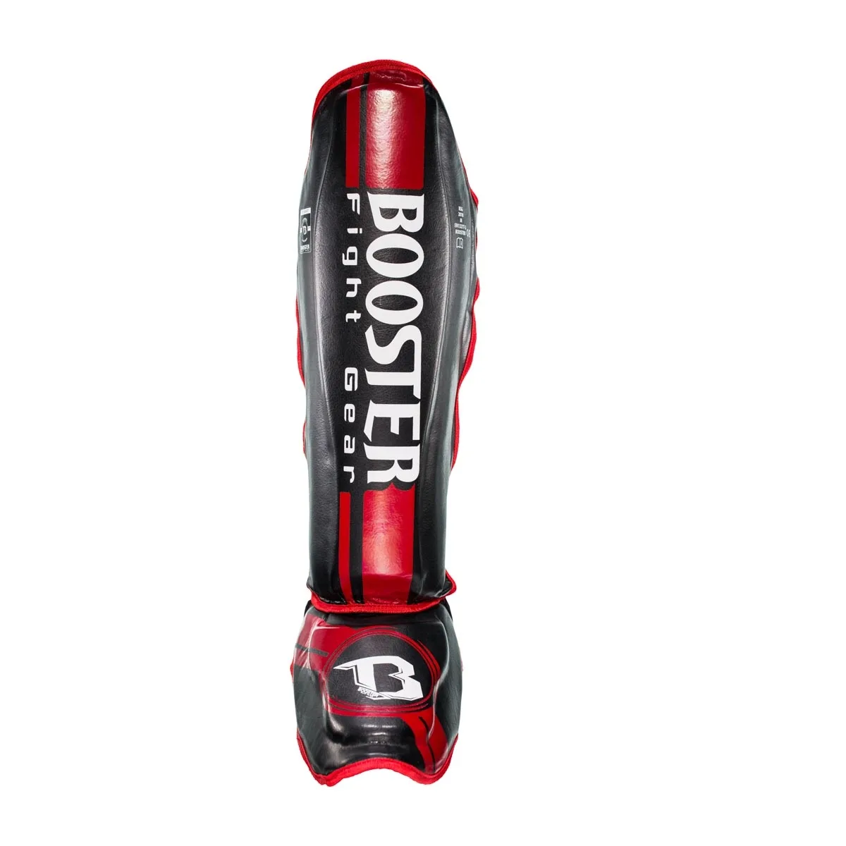 Страничен изглед на протектори Booster BSG V 3 RED, акцентиращ върху извития дизайн и подсилената защита на глезена.
