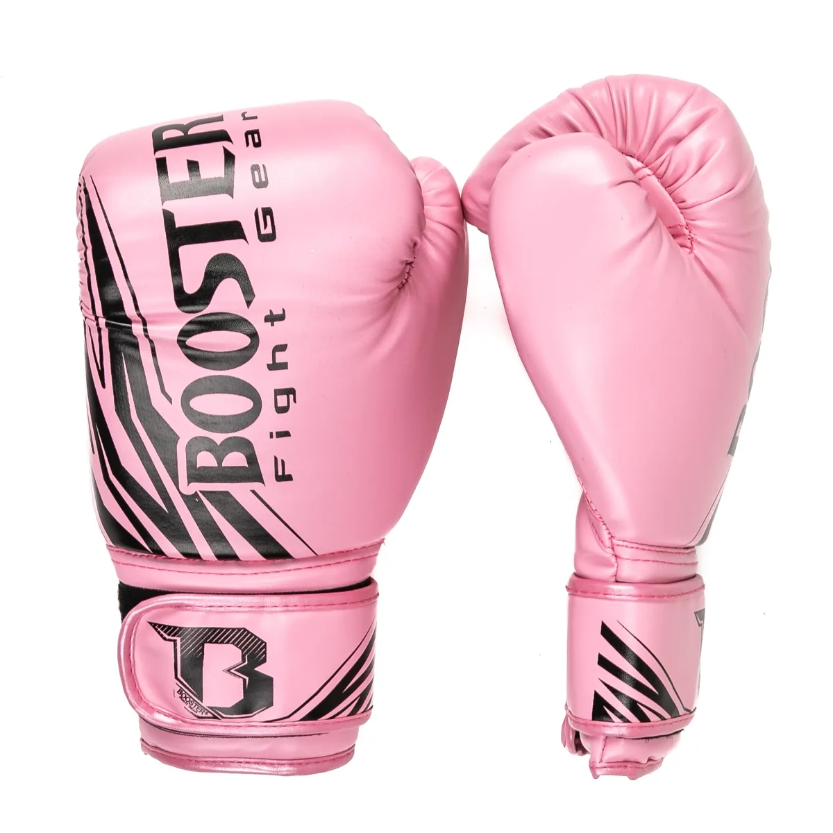 Страничен изглед на розова боксова ръкавица Booster BT CHAMPION PINK, показващ закопчаването с велкро.