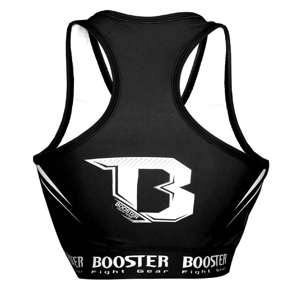 Дамски спортен топ Booster Challenge V2 в черен цвят, показан отстрани или отзад, демонстриращ прилягането и кройката му.