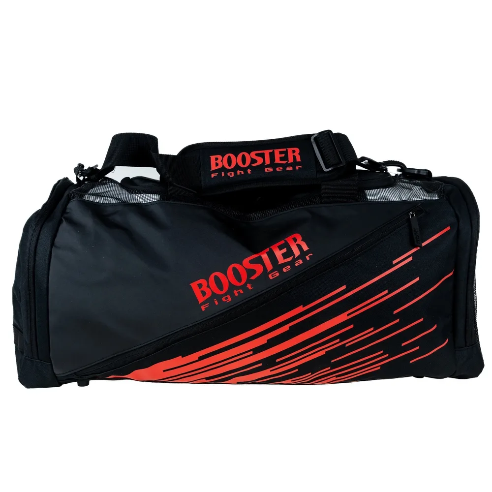 Черен и червен сак за зала Booster Performance, показан отпред с логото на Booster Fight Gear