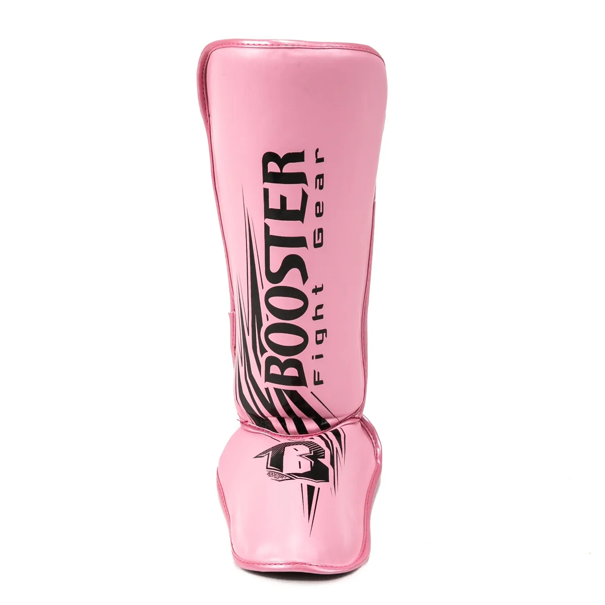 Страничен изглед на розови протектори за крака Booster SG CHAMPION PINK, показващ велкро закопчалките.