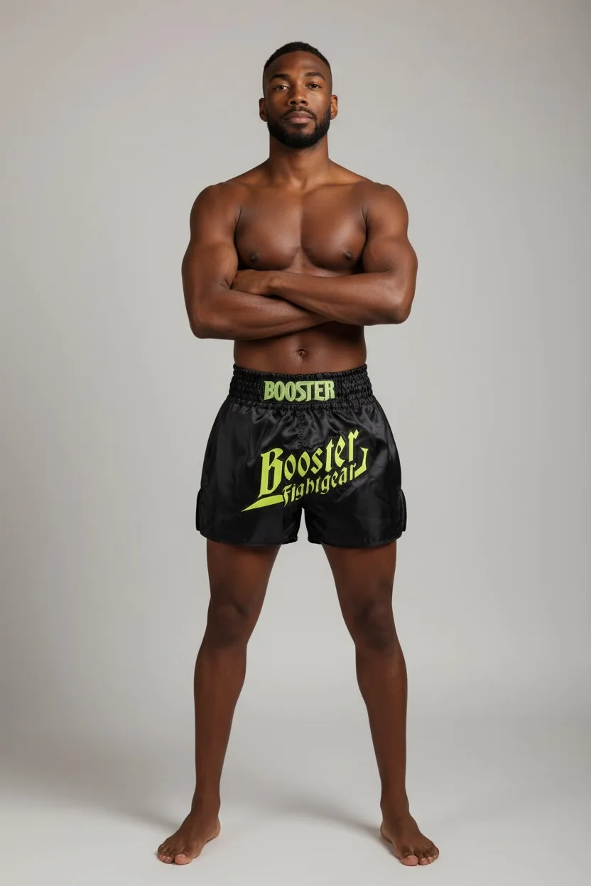 Коланът на шортите Booster TBT Thunder BK/YE с бродирано лого и еластична лента.