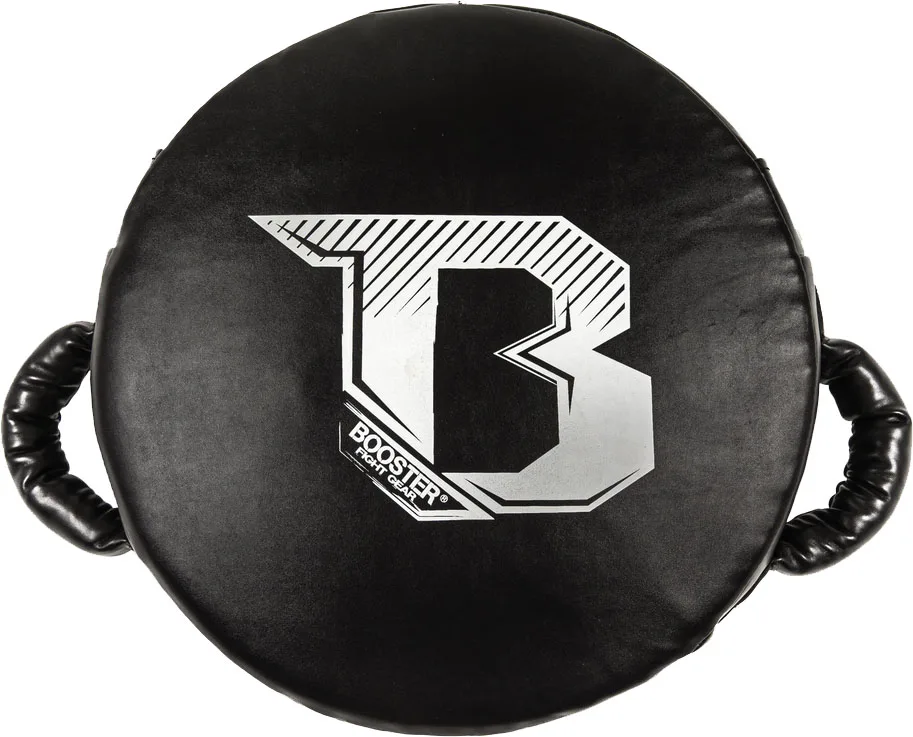 Кръгла лапа Booster XTREM PM в черен цвят, показана отпред с логото на Booster Fight Gear.