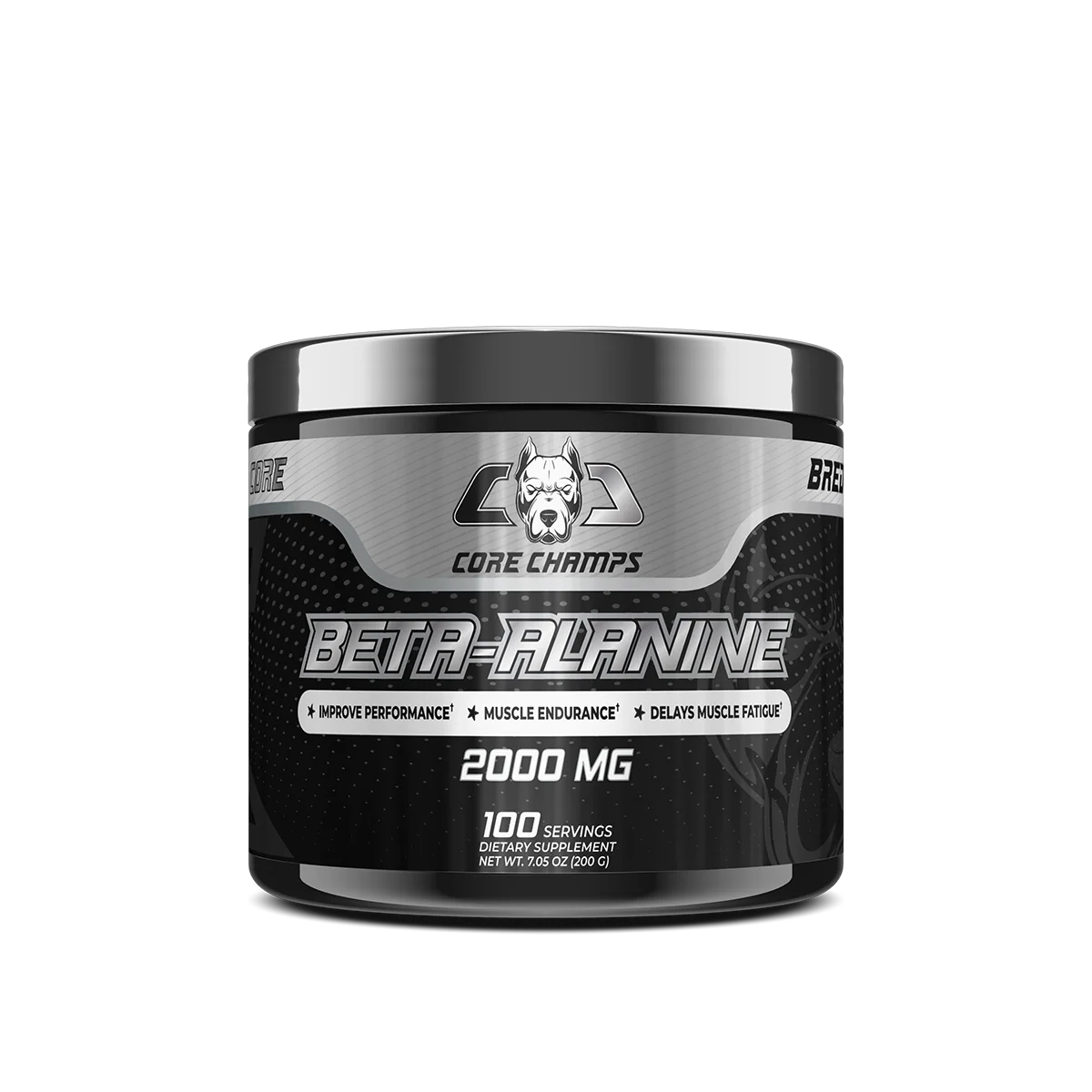 Опаковка на Core Champs Beta-Alanine на бял фон, показваща името на продукта и марката.