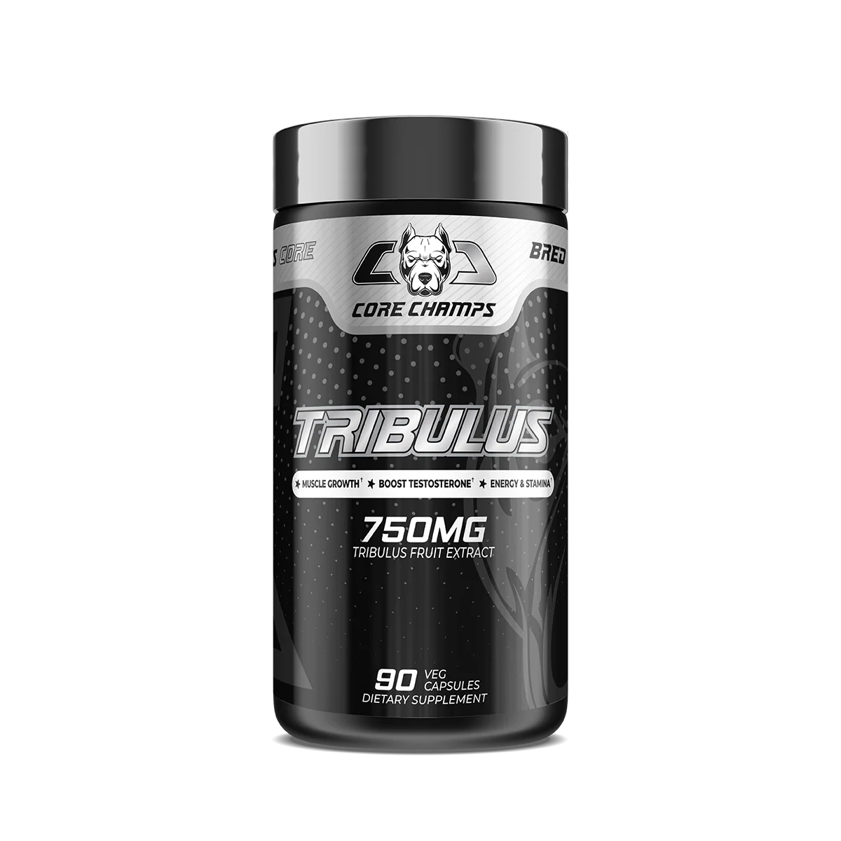 Опаковка Core Champs Tribulus с логото на марката и надпис Tribulus, на преден план.