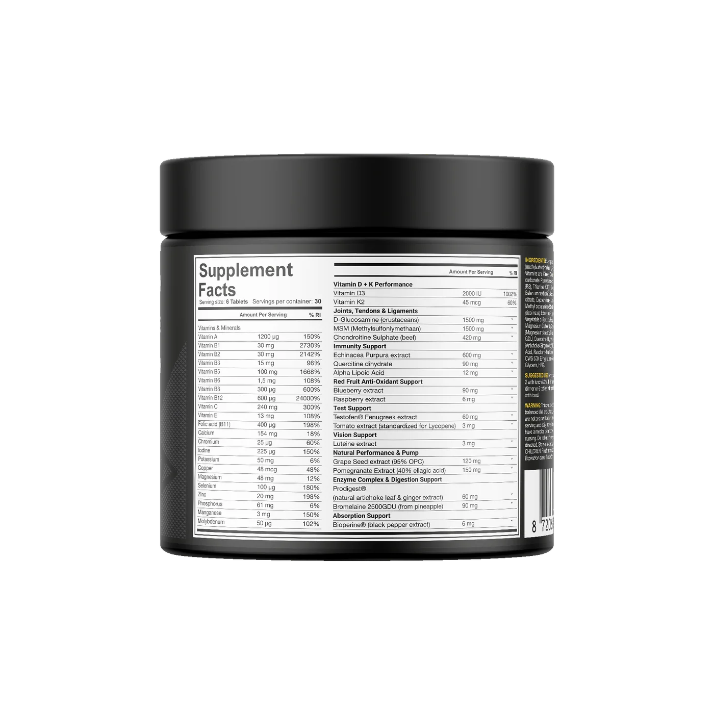 Мултивитамини за спортисти Alpha Triad Dedicated Nutrition 180 таблетки, хранителна таблица
