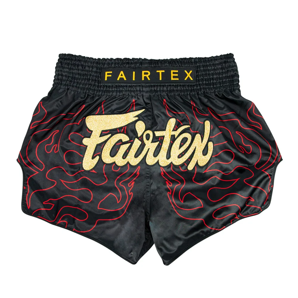 Черни шорти за муай тай Fairtex Athletic Cut Short Lava BS1920 с логото на Fairtex