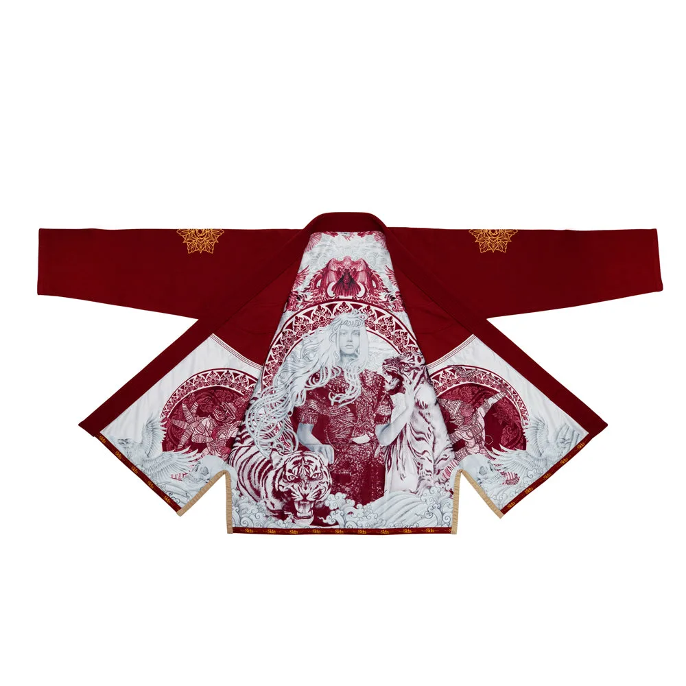Fairtex BJJ Gi "Sida" – Burgundy, кимоно за бразилско джиу-джицу, с уникална вътрешна подплата и митологични мотиви