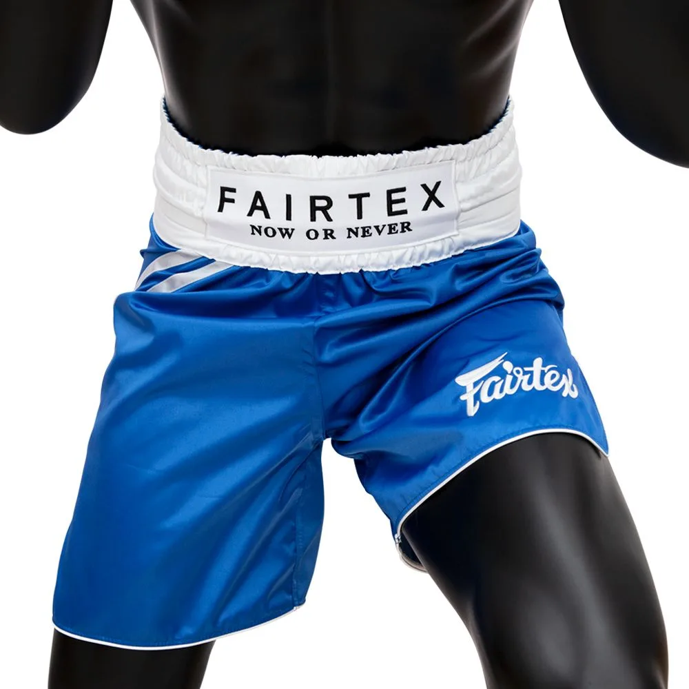 Fairtex Classic Blue BT2009 боксови шорти в синьо и бяло, изглед отпред