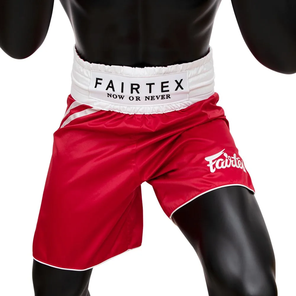 Fairtex Classic Red BT2008 боксови шорти в червено и бяло, изглед отпред