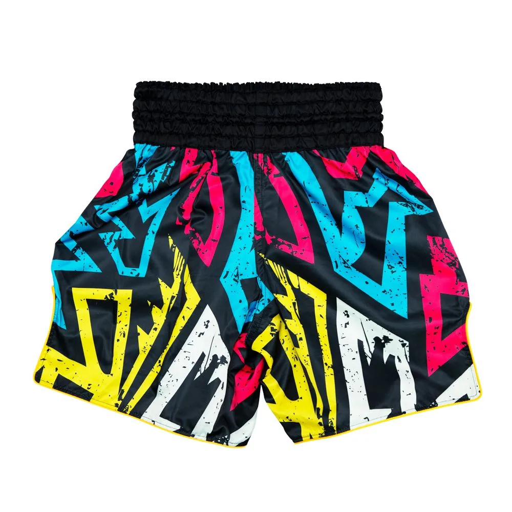 Fairtex Боксови Шорти Graphic BT2005 Colorful - детайл на широкия ластичен колан и логото на Fairtex