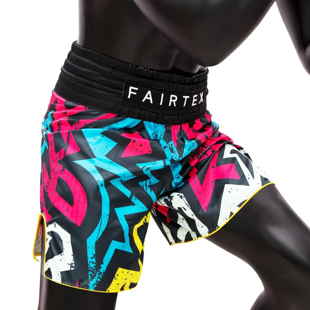 Fairtex Боксови Шорти Graphic BT2005 Colorful - изглед отзад, подчертаващ цялостния графичен мотив