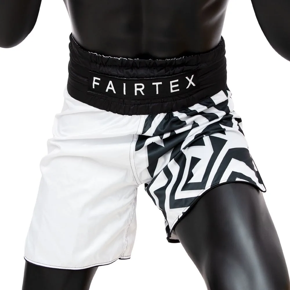 Fairtex Boxing Trunks Monochrome BT2003 в бяло/черно, изглед отпред