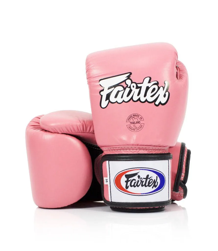 Розови боксови ръкавици Fairtex BGV1 с вентилация, изработени от естествена кожа, показани отпред