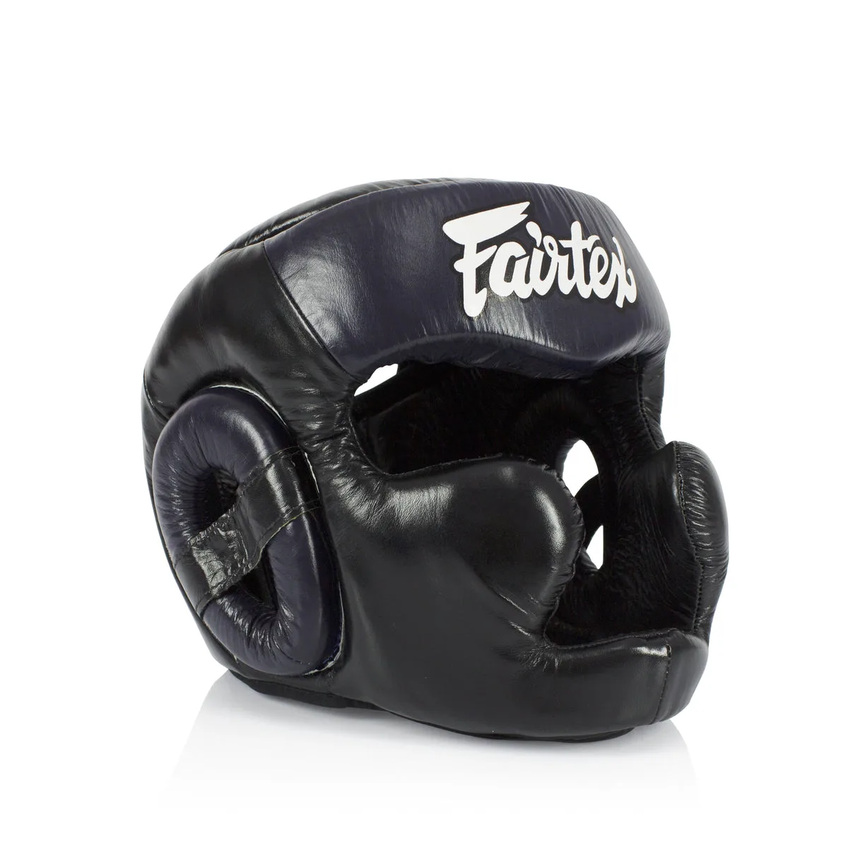 Fairtex Diagonal Vision Sparring Headguard HG13 - Full Head Coverage — Black/Blue