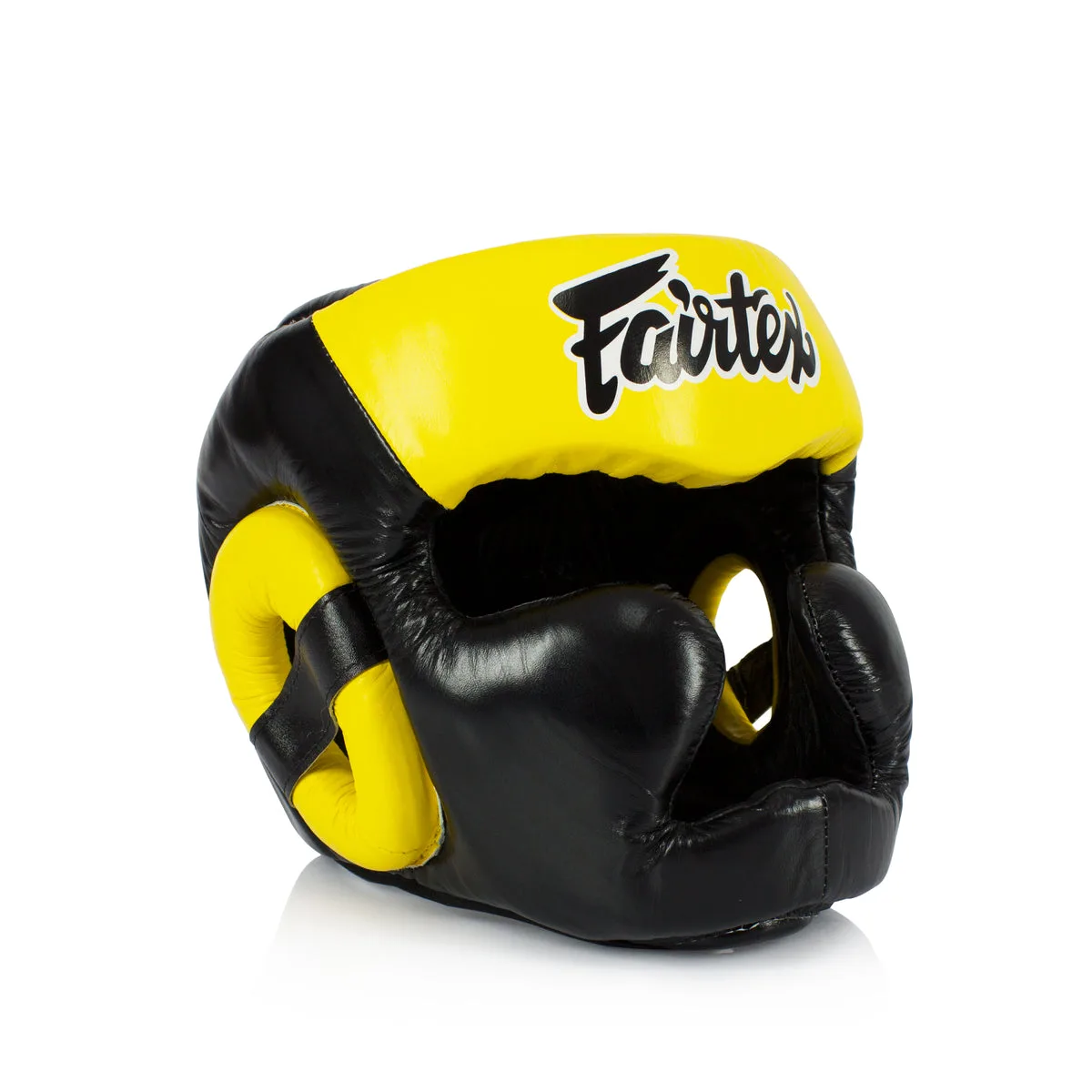 Fairtex Diagonal Vision Sparring Headguard HG13 - Full Head Coverage — Black/Yellow