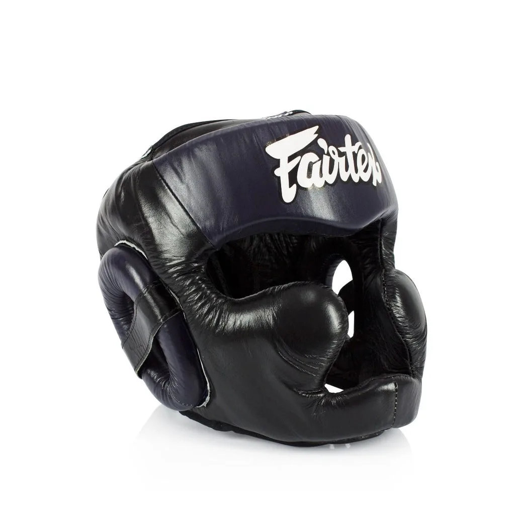 Fairtex Diagonal Vision Sparring Headguard HG13 - Lace Up — Black/Blue