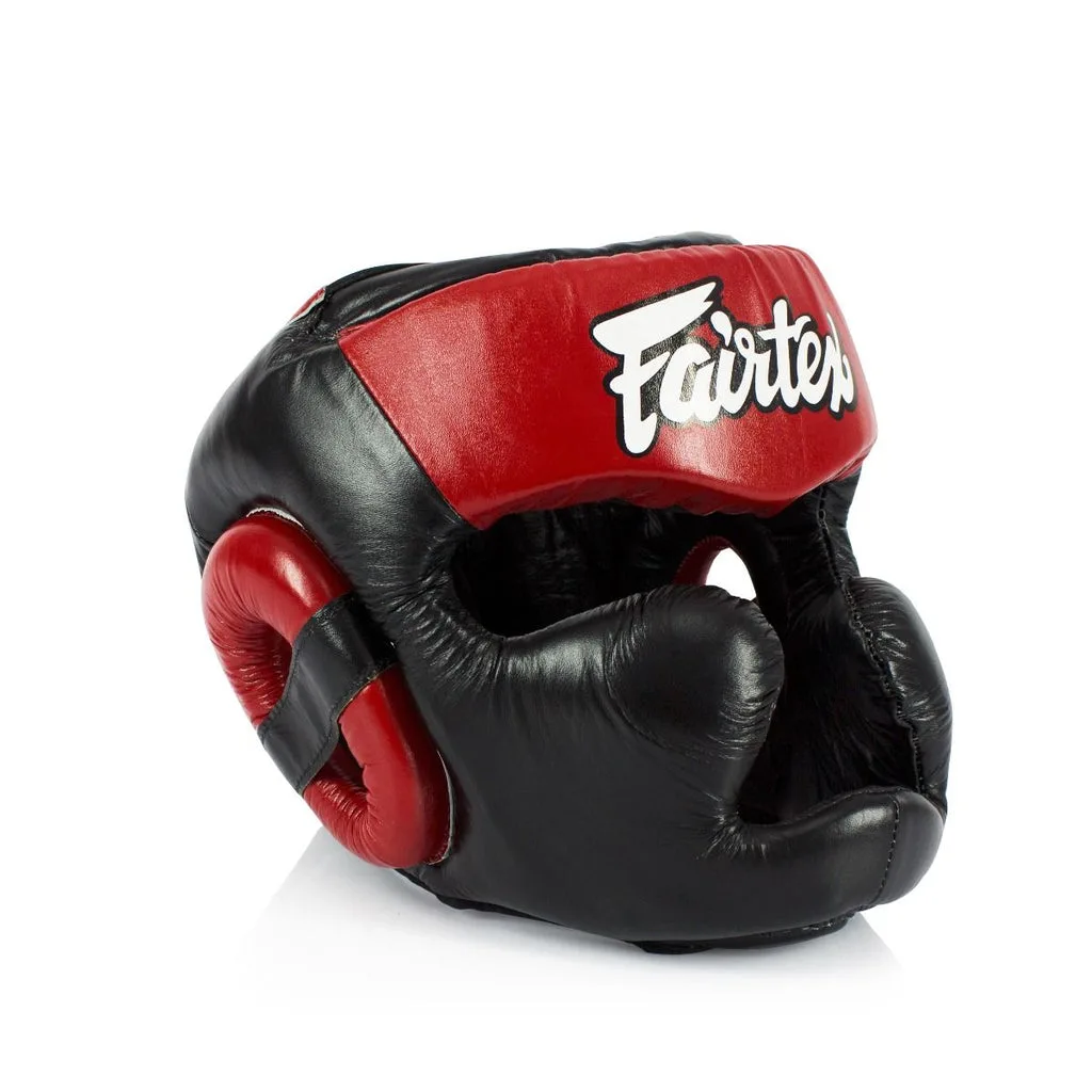 Fairtex Diagonal Vision Sparring Headguard HG13 - Lace Up — Black/Red