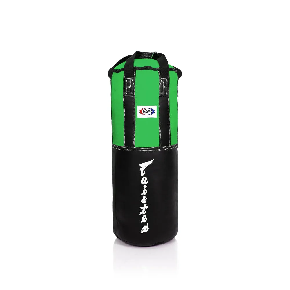 Fairtex HB3 Extra Large Heavy Bag в черно и зелено, висящ, с логото на Fairtex