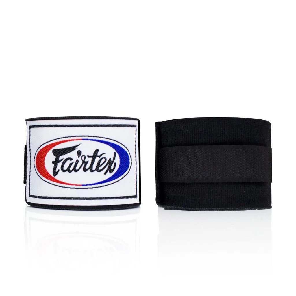 Fairtex HW2 бинтове за ръце в черен цвят, навити на руло, с логото на Fairtex